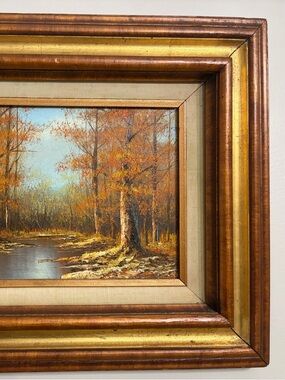 Original Autumn Landscape Oil Painting in Gold and Bronze Frame